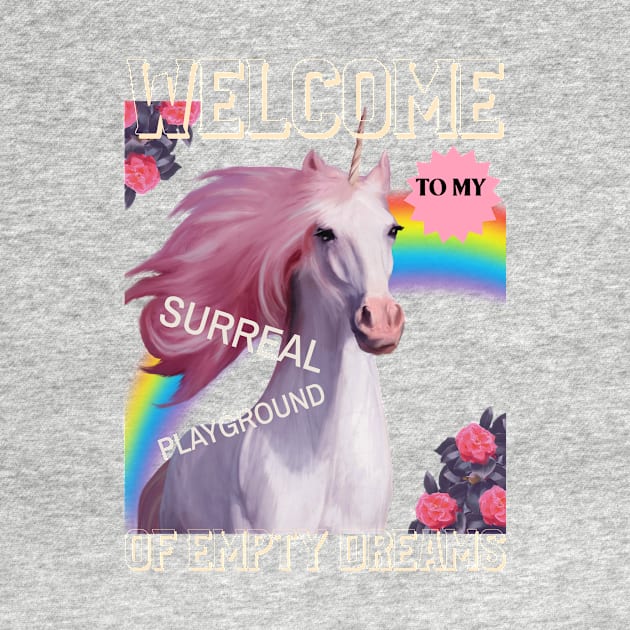 White Unicorn Horse Surreal Playground Empty Dreams by TV Dinners